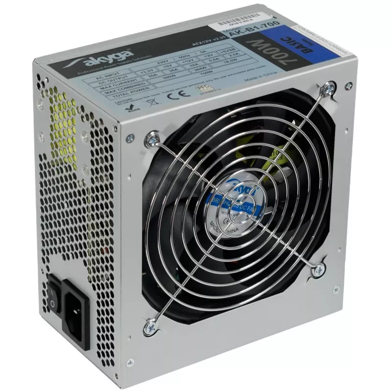 Fonte de alimentação ATX Akyga AK-B1-700 Basic 700 W, PFC passivo, ventoinha de 120 mm, cinzento