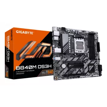 Placa-mãe GIGABYTE B840M DS3H - CPUs AMD Ryzen 9000, VRM 8+2+2 fases, até 8200 MHz DDR5, 2x PCIe 4.0 M.2, LAN 2,5 GbE, USB 3.2 Gen 1