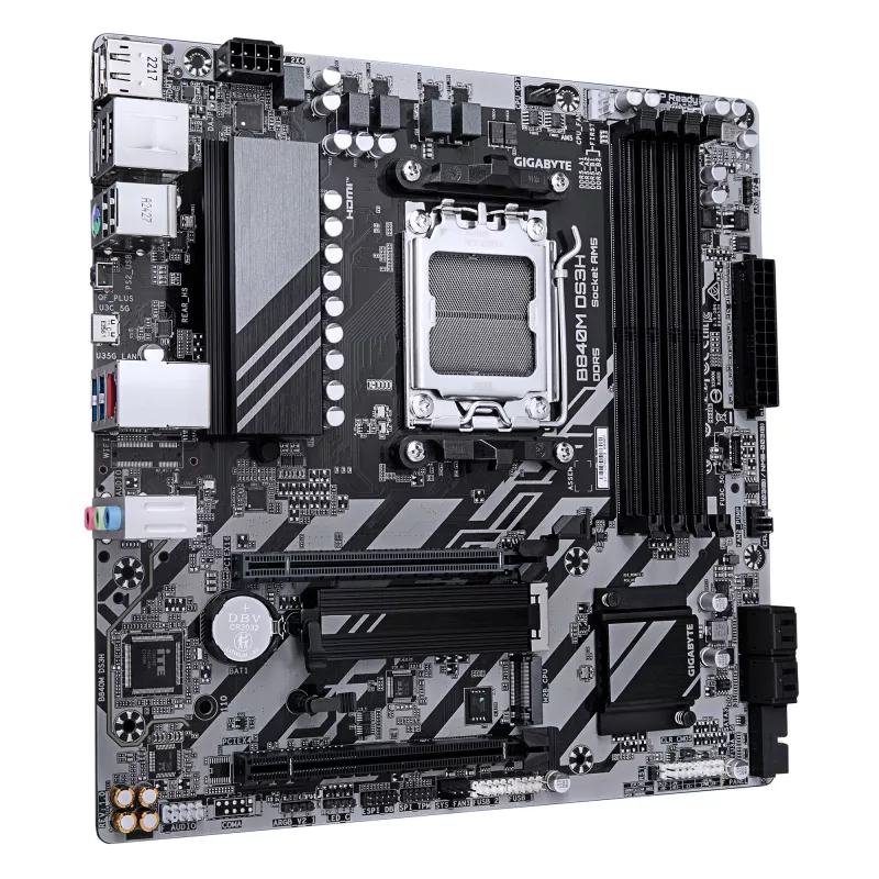 Placa-mãe GIGABYTE B840M DS3H - CPUs AMD Ryzen 9000, VRM 8+2+2 fases, até 8200 MHz DDR5, 2x PCIe 4.0 M.2, LAN 2,5 GbE, USB 3.2 Gen 1