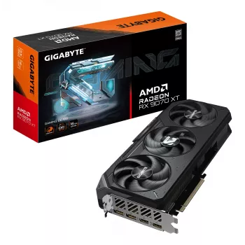 Placa gráfica GIGABYTE Radeon RX 9070 XT GAMING OC 16G - 16GB GDDR6, 256 bits, PCI-E 5.0, 3060 MHz de frequência do núcleo, 2 x DisplayPort, 2 x HDMI, GV-R9070XTGAMING OC-16GD