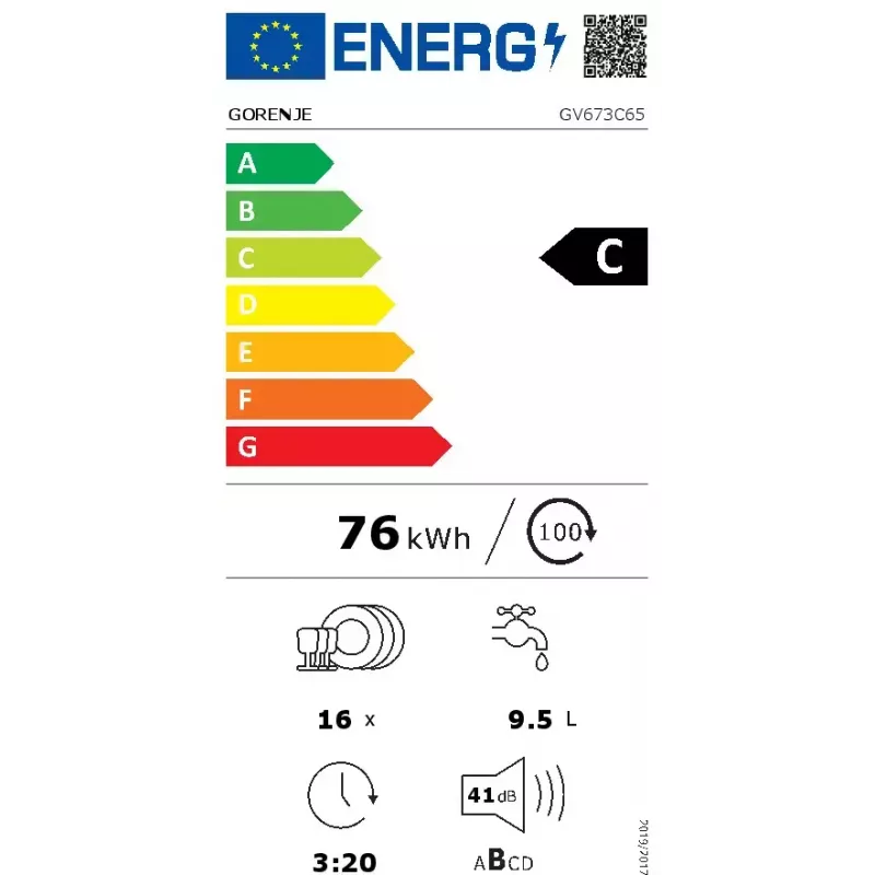 Gorenje GV673C65 máquina de lavar loiça de encastrar, 16 conjuntos, classe energética C