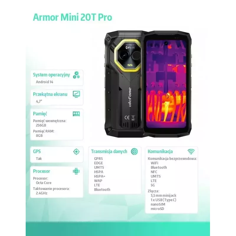 Smartphone UleFone Armor Mini 20T Pro 5G, ecrã de 4,7