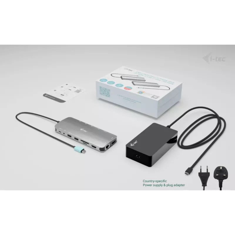 Dock i-tec Metal USB-C Nano 3x Display, 2x HDMI 1x USB-C Vídeo com Power Delivery 140W + Carregador universal 140 W