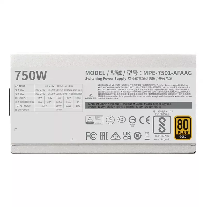 Fonte de alimentação Cooler Master MWE Gold 750 V2 750W