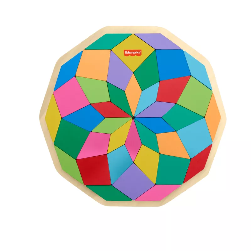 Puzzle mandala de madeira Fisher-Price, geométrico, para crianças pequenas e crianças, 40 peças de madeira