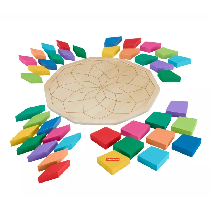 Puzzle mandala de madeira Fisher-Price, geométrico, para crianças pequenas e crianças, 40 peças de madeira