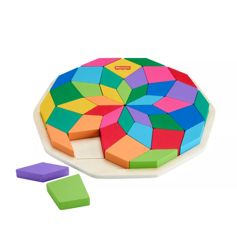 Puzzle mandala de madeira Fisher-Price, geométrico, para crianças pequenas e crianças, 40 peças de madeira