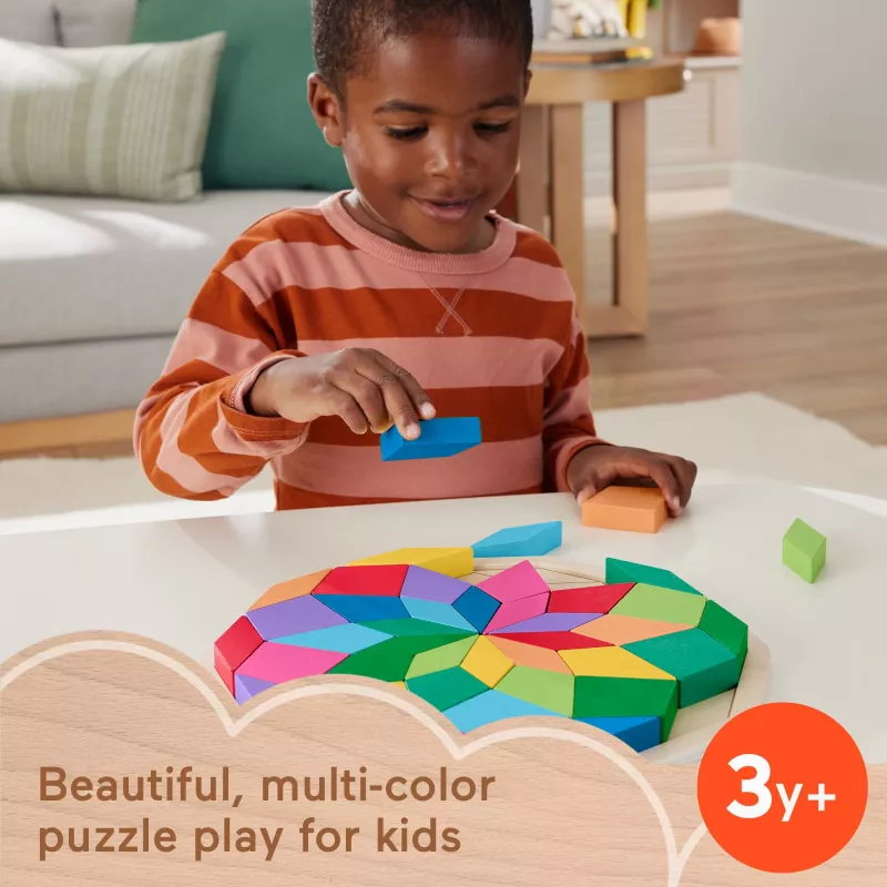 Puzzle mandala de madeira Fisher-Price, geométrico, para crianças pequenas e crianças, 40 peças de madeira