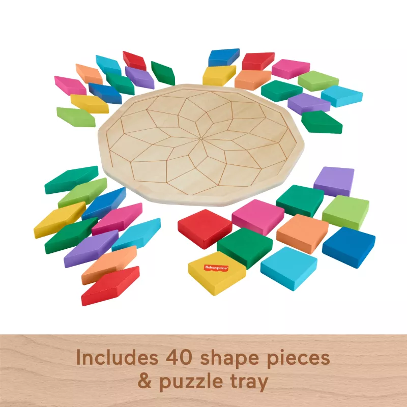 Puzzle mandala de madeira Fisher-Price, geométrico, para crianças pequenas e crianças, 40 peças de madeira