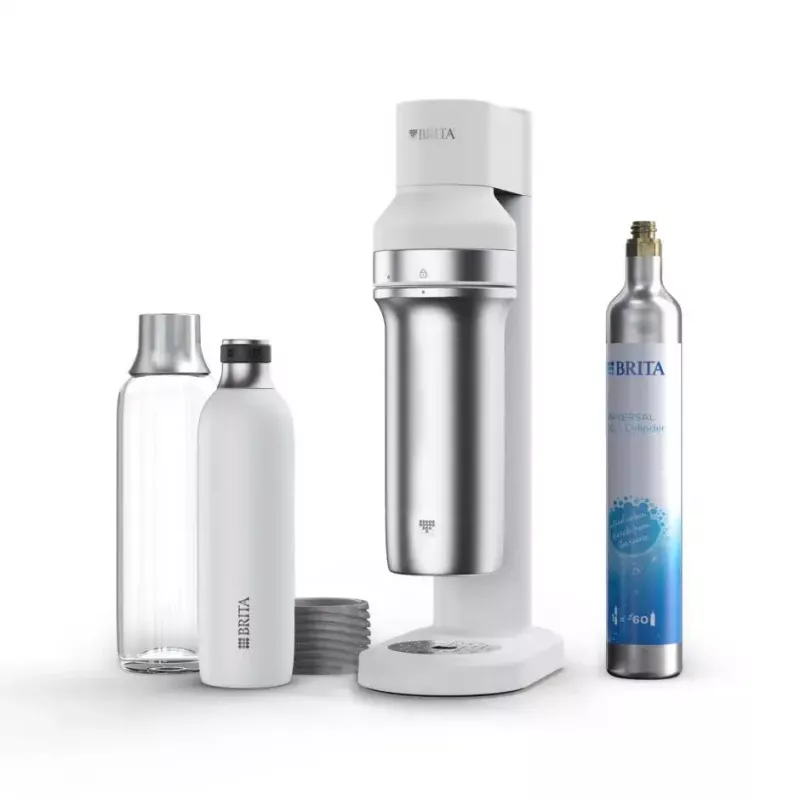 Máquina de gaseificar BRITA Carbonator 1046730 Branco — gaseificador de mesa compacto com 2 garrafas (231×126×443 mm)