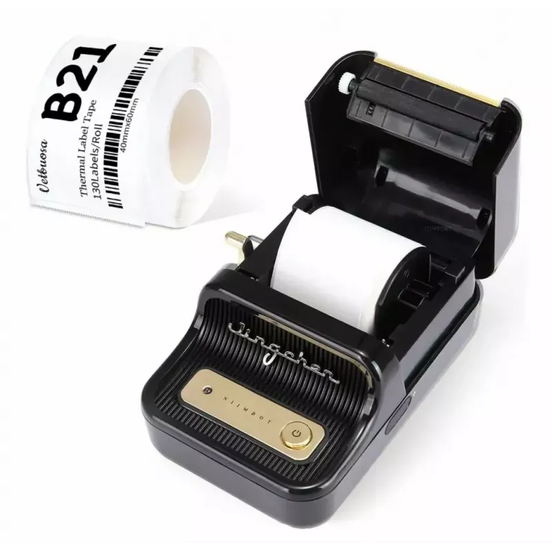 Impressora de etiquetas NIIMBOT B21S preta — impressora de rolo Bluetooth compacta, 50 mm de largura de impressão, 60 mm/s, Li-Ion 1200 mAh