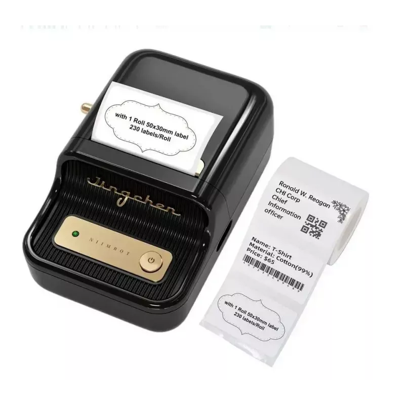 Impressora de etiquetas NIIMBOT B21S preta — impressora de rolo Bluetooth compacta, 50 mm de largura de impressão, 60 mm/s, Li-Ion 1200 mAh