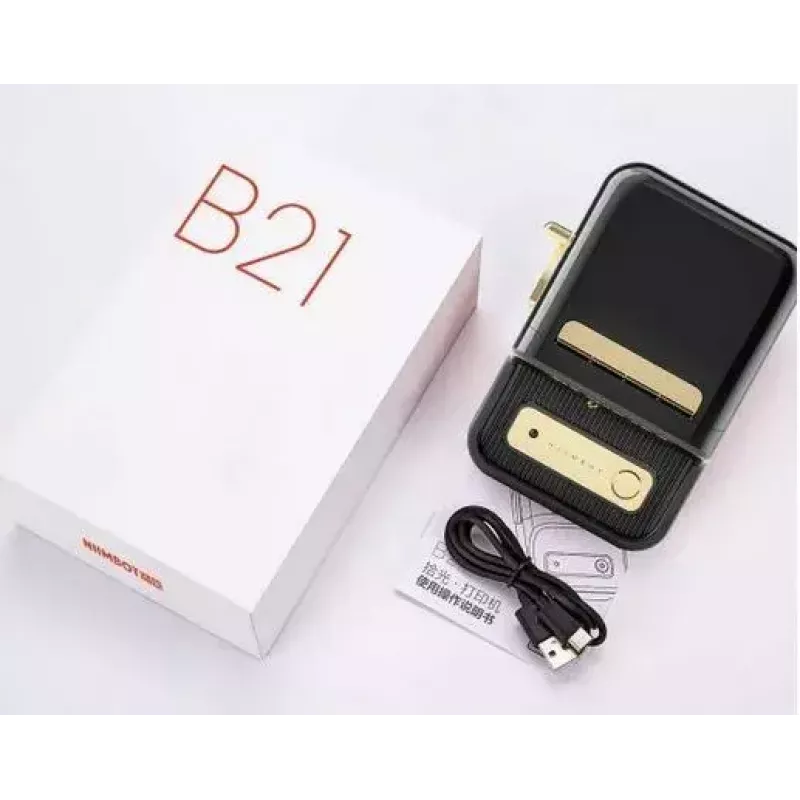 Impressora de etiquetas NIIMBOT B21S preta — impressora de rolo Bluetooth compacta, 50 mm de largura de impressão, 60 mm/s, Li-Ion 1200 mAh