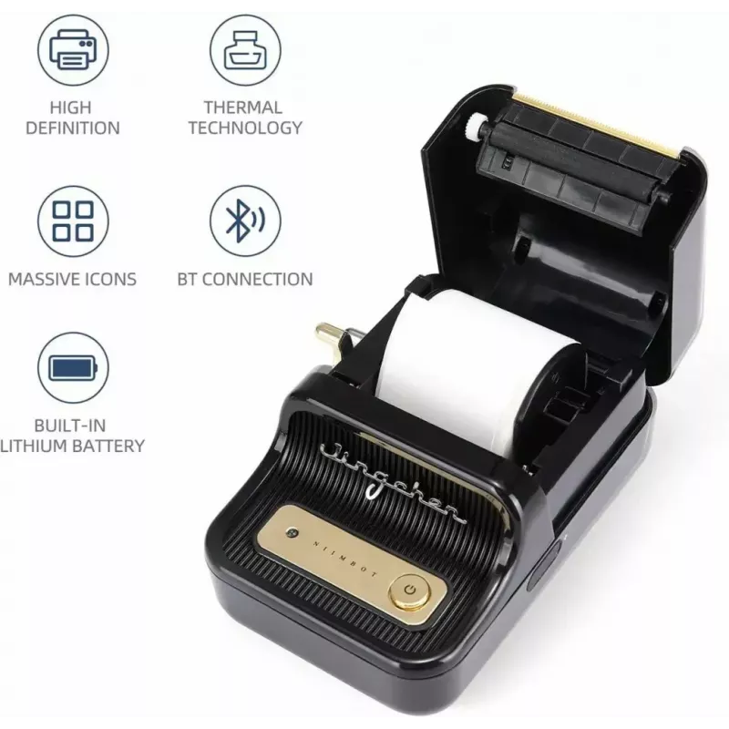 Impressora de etiquetas NIIMBOT B21S preta — impressora de rolo Bluetooth compacta, 50 mm de largura de impressão, 60 mm/s, Li-Ion 1200 mAh