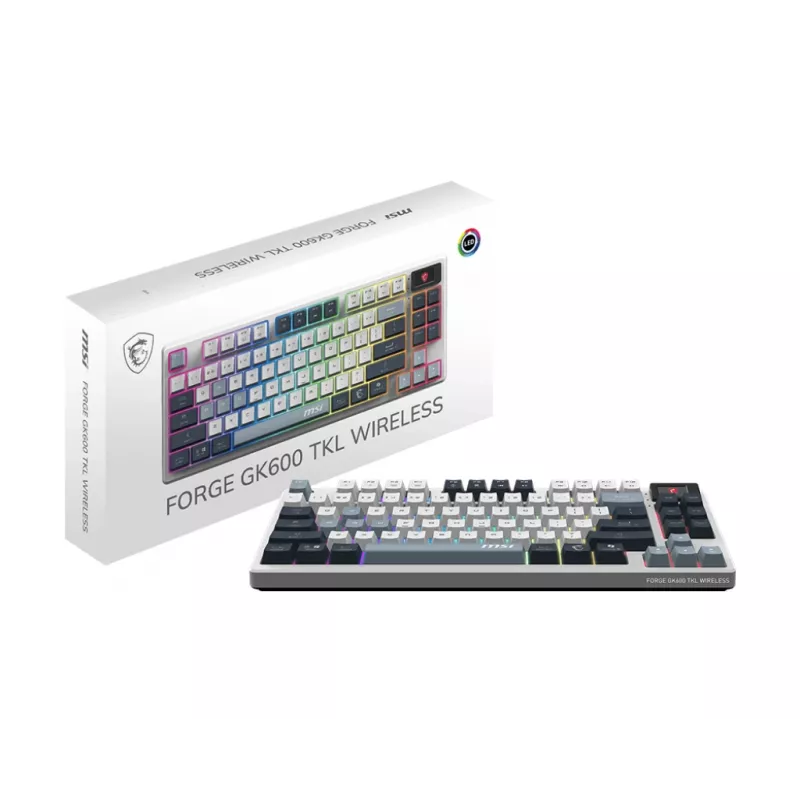 Teclado gaming mecânico tenkeyless MSI FORGE GK600 TKL Wireless USB + Bluetooth QWERTY UK English RGB azul/branco