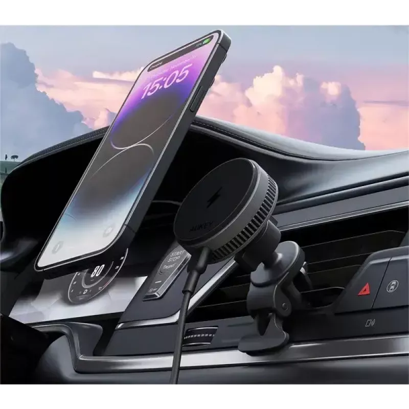 Aukey Mag Fusion Dash Pro HD-MC13A Qi2 15 W suporte de automóvel com carregador sem fios e arrefecimento