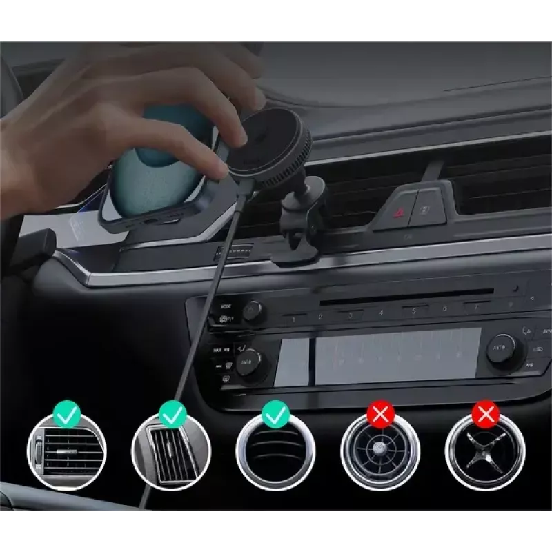 Aukey Mag Fusion Dash Pro HD-MC13A Qi2 15 W suporte de automóvel com carregador sem fios e arrefecimento