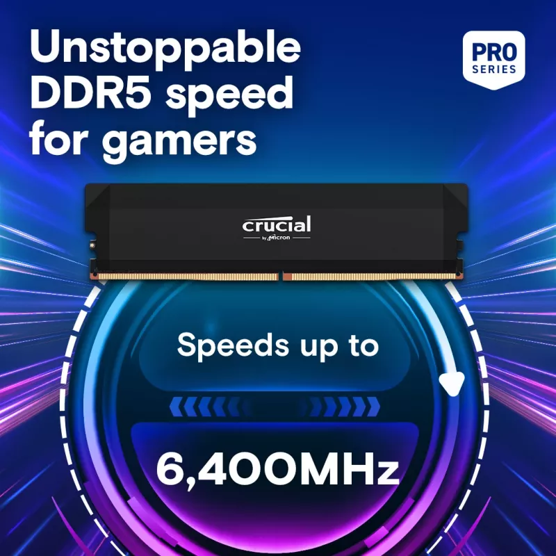 Memória MICRON / CRUCIAL – Crucial Pro – DDR5-6000 UDIMM – OC Gaming – kit 64 GB (32 GB x2) – preto