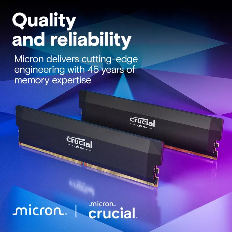Memória MICRON / CRUCIAL – Crucial Pro – DDR5-6000 UDIMM – OC Gaming – kit 64 GB (32 GB x2) – preto
