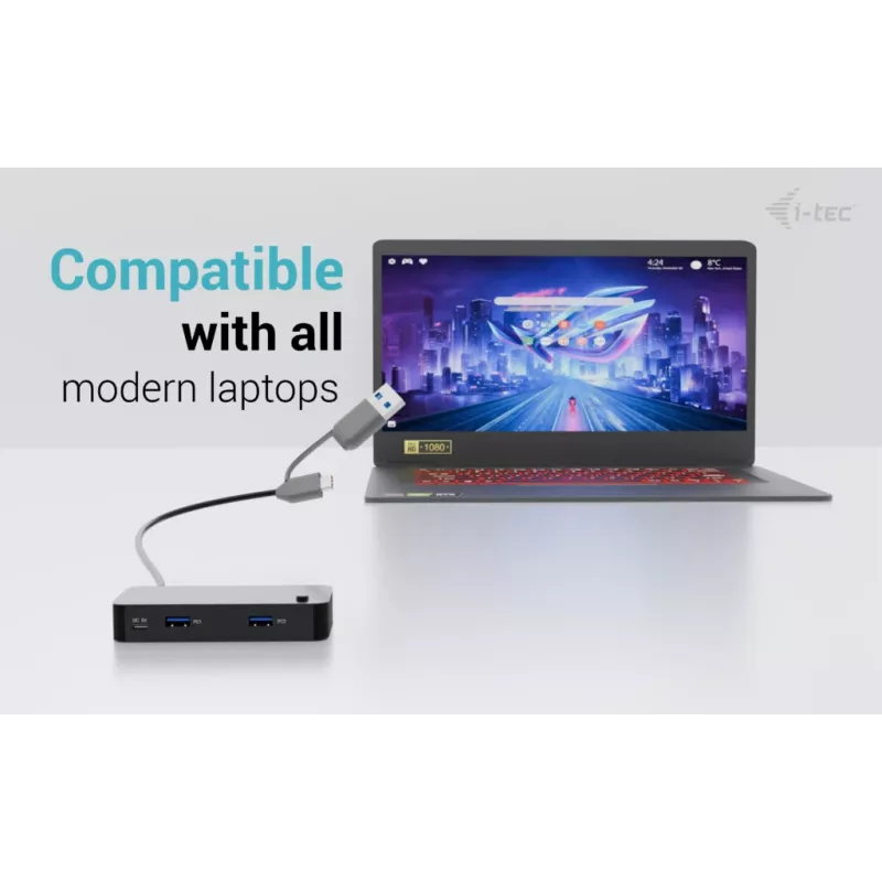 Hub KVM universal i-tec 2x USB-C 2x USB-A 3.0 5000 Mbit/s preto