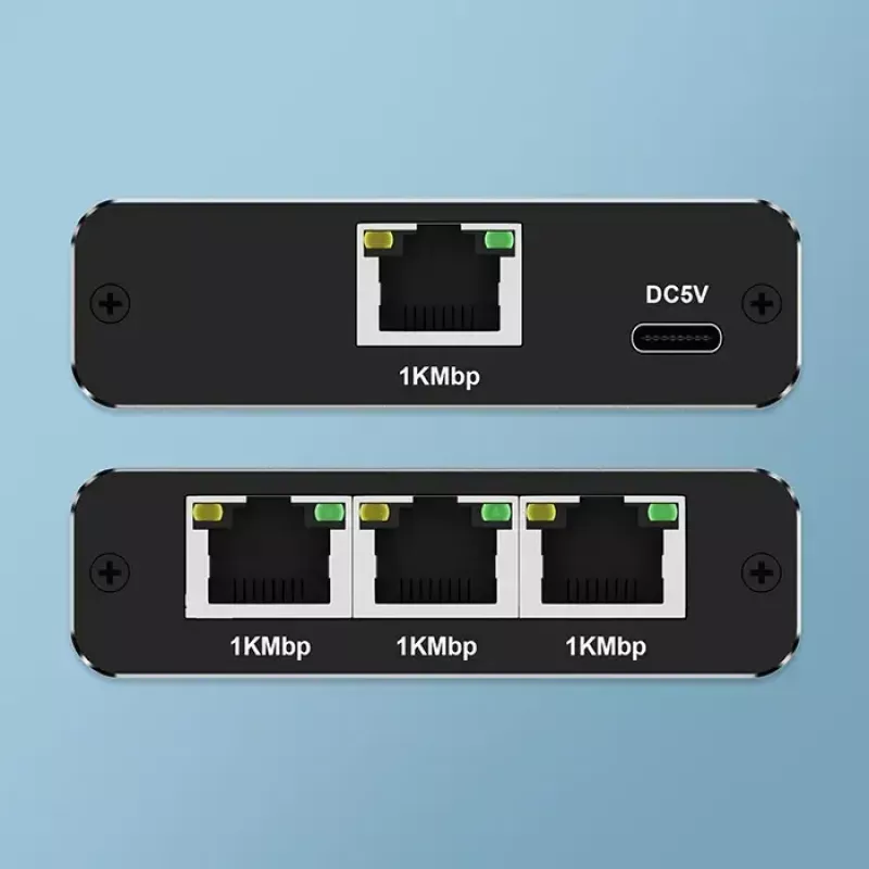 Splitter Ethernet QOLTEC 52294 1x3 RJ45 com entrada de alimentação USB-C