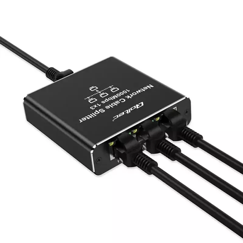 Splitter Ethernet QOLTEC 52294 1x3 RJ45 com entrada de alimentação USB-C