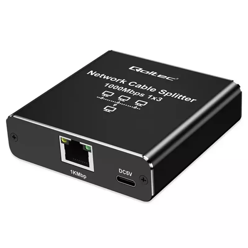 Splitter Ethernet QOLTEC 52294 1x3 RJ45 com entrada de alimentação USB-C