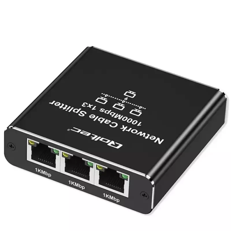 Splitter Ethernet QOLTEC 52294 1x3 RJ45 com entrada de alimentação USB-C