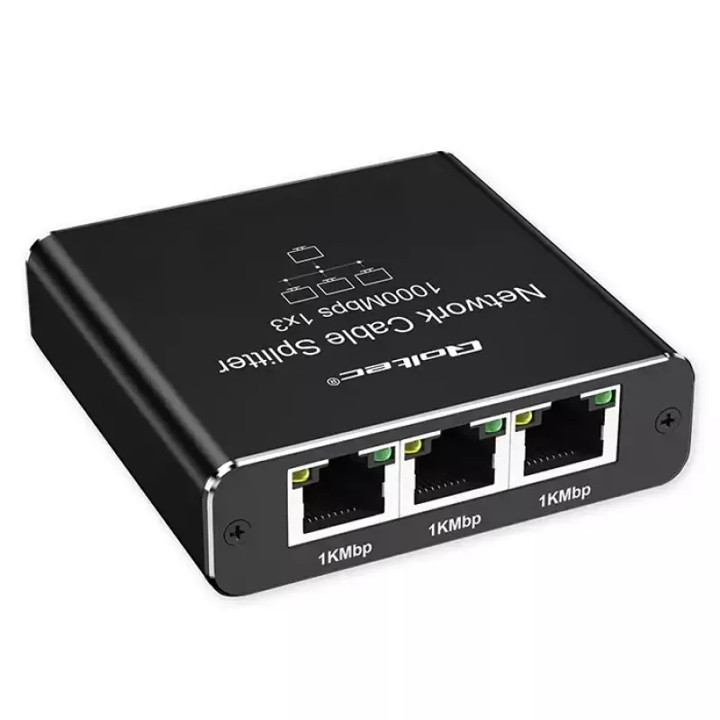 Splitter Ethernet QOLTEC 52294 1x3 RJ45 com entrada de alimentação USB-C