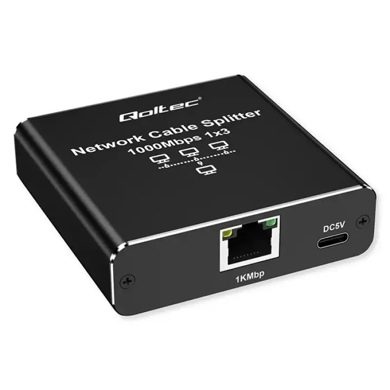 Splitter Ethernet QOLTEC 52294 1x3 RJ45 com entrada de alimentação USB-C