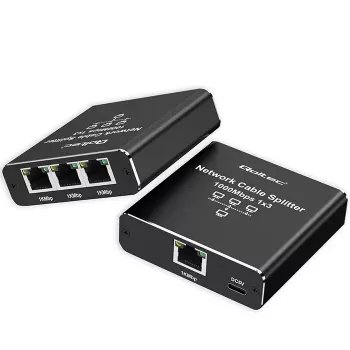 Splitter Ethernet QOLTEC 52294 1x3 RJ45 com entrada de alimentação USB-C