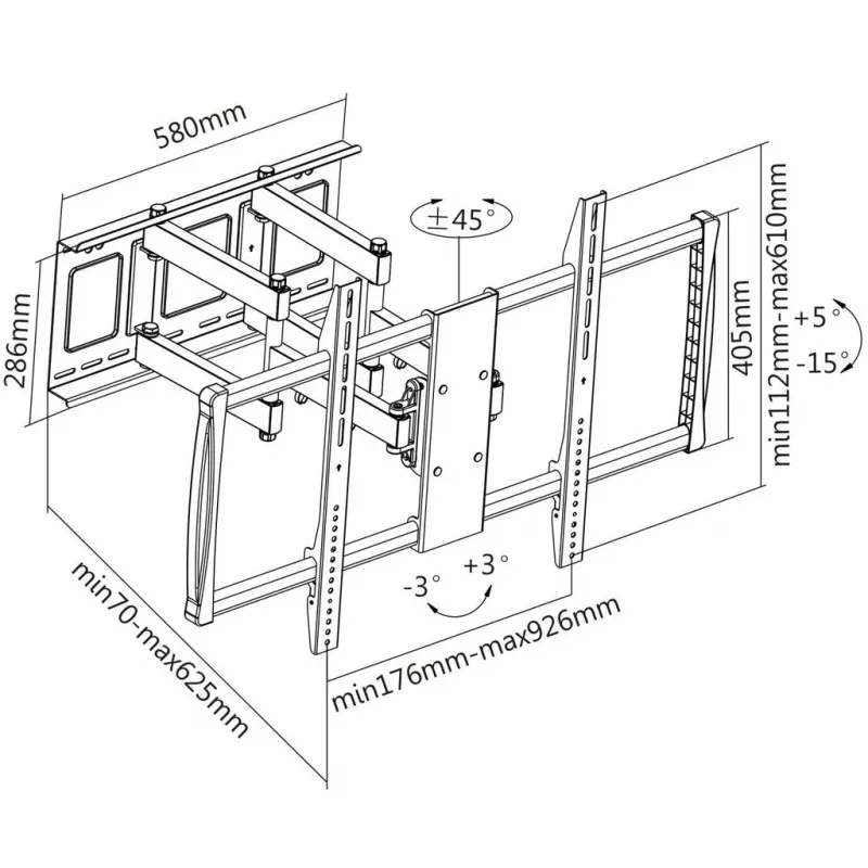 Suporte de parede Manhattan para TV e monitores (Full Motion), para ecrãs de 37 polegadas a 100 polegadas, compatibilidade VESA: todas entre 200x200 mm e 900x600 mm – verifique as dimensões dos quatro orifícios de fixação na parte traseira do ecrã para garantir que encaixam, máx. 80 kg, preto, suporte, garantia vitalícia