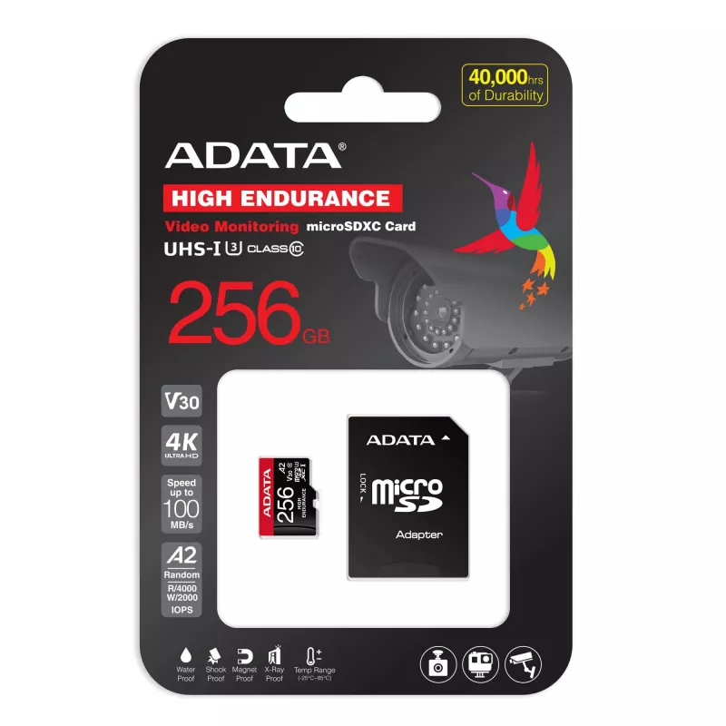 Cartão de memória MicroSDXC ADATA 256 GB AUSDX256GUI3V30SHA2-RA1 UHS-I Classe 10 V30 (leitura 100 MB/s, escrita 80 MB/s) com adaptador SD