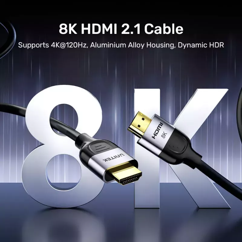 Cabo HDMI UNITEK C11086GY01-1M 1m 2.1 48 Gbit/s preto cinzento