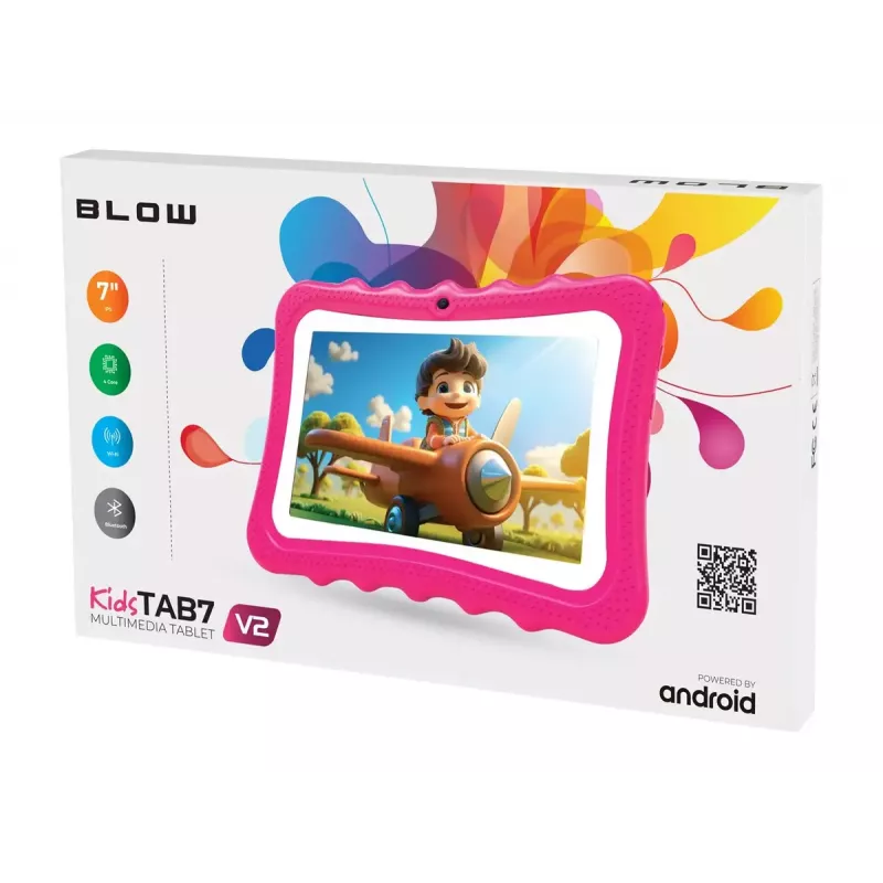 Tablet BLOW KidsTAB7 V2, 7" 1280x800, A133 1,5 GHz, 4 GB RAM, 32 GB, Android 14, com capa, cor-de-rosa
