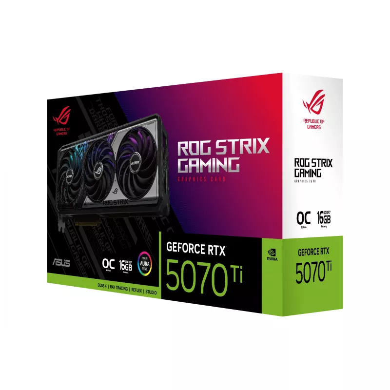 Placa gráfica ASUS GeForce RTX 5070 Ti — 16 GB GDDR7, PCIe 5.0, 256-Bit, 3-Slot, 332 mm, 3 ventoinhas