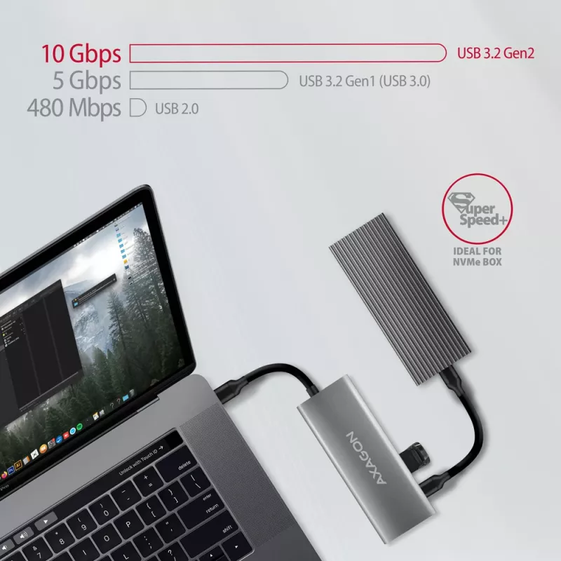 Hub USB Axagon HMC-5G21 10Gbps, 2x USB-A, 2x USB-C, HDMI 4k/30Hz, PD 60W, cabo USB-C