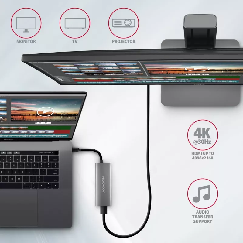 Hub USB Axagon HMC-5G21 10Gbps, 2x USB-A, 2x USB-C, HDMI 4k/30Hz, PD 60W, cabo USB-C