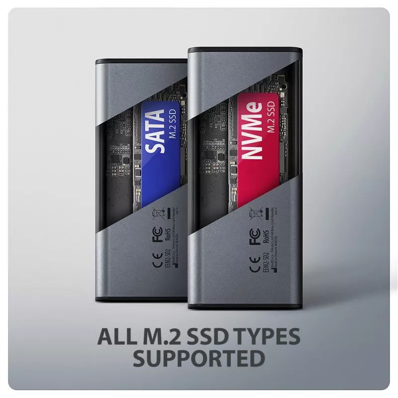 Axagon EEM2-SD2 USB-C 10Gbps - caixa DISPLAY para M.2 NVMe e SATA SSD