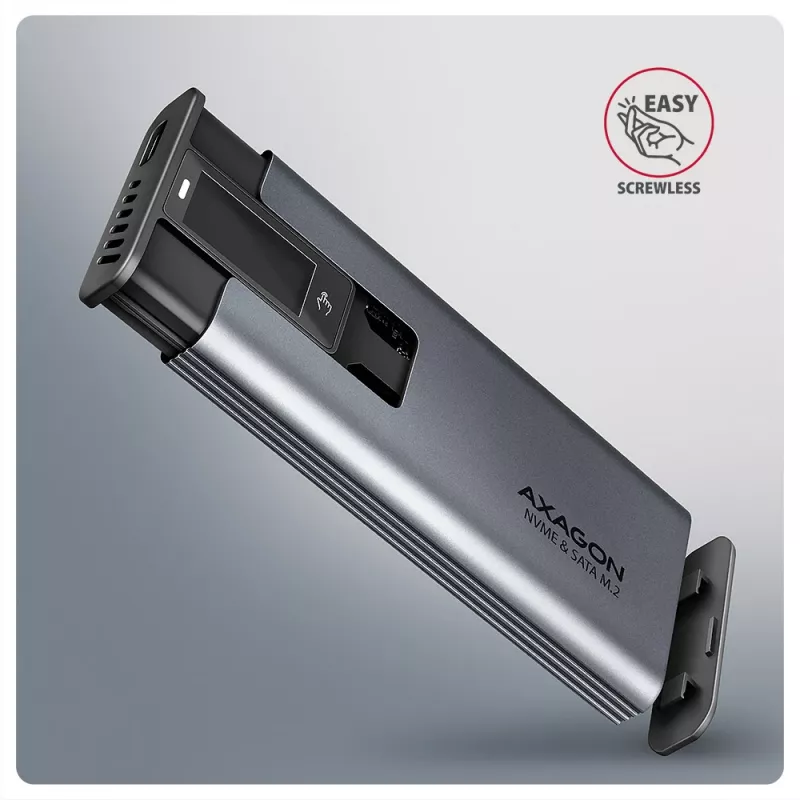 Axagon EEM2-SD2 USB-C 10Gbps - caixa DISPLAY para M.2 NVMe e SATA SSD
