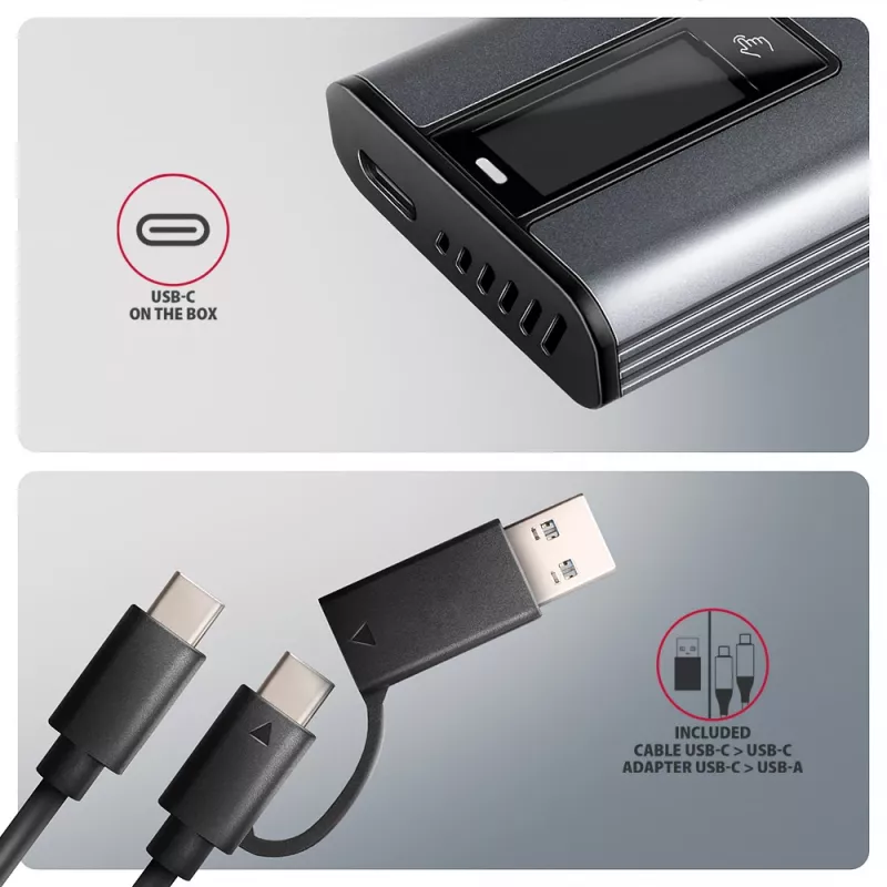 Axagon EEM2-SD2 USB-C 10Gbps - caixa DISPLAY para M.2 NVMe e SATA SSD