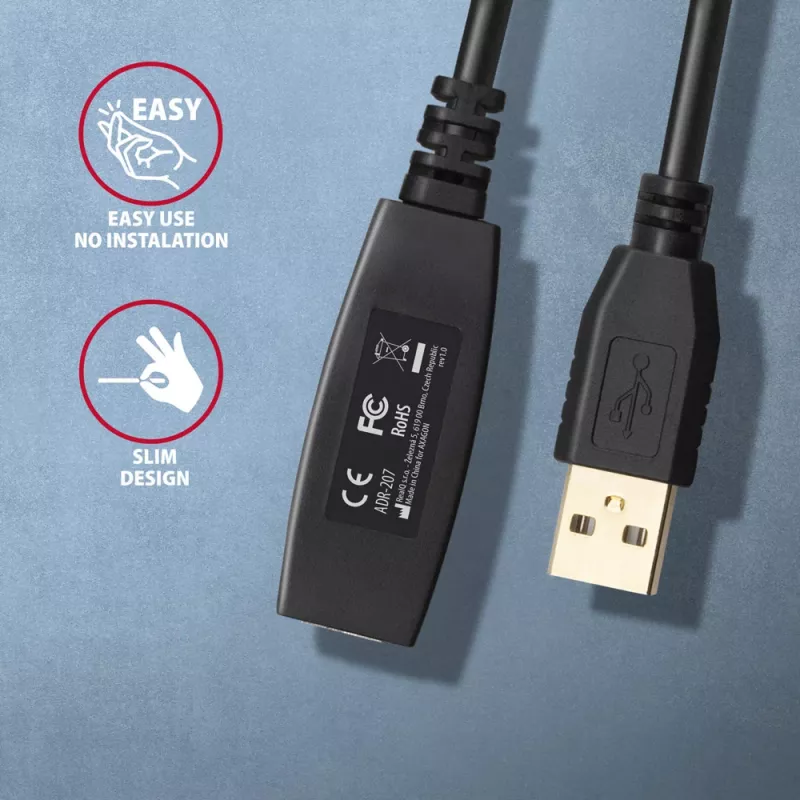 Cabo de extensão USB Axagon ADR-207 7,5 m USB 2.0 preto