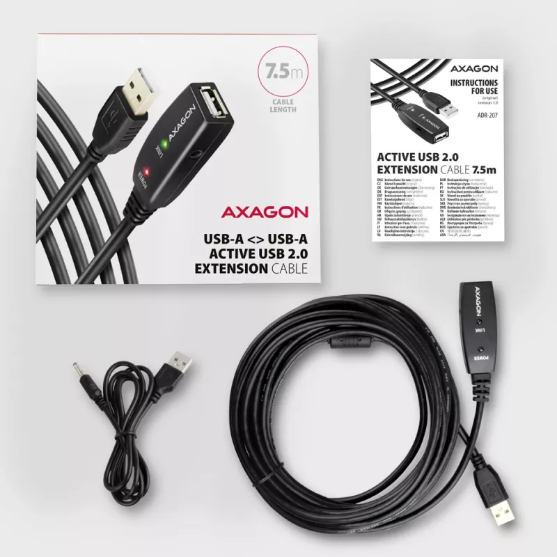 Cabo de extensão USB Axagon ADR-207 7,5 m USB 2.0 preto