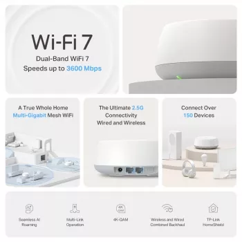 Sistema TP-Link BE3600 Whole Home Mesh Wi-Fi 7 (pack de 1), branco, interno, sistema mesh, dual band (2,4 GHz / 5 GHz), Wi-Fi 7 (802.11be), 2882 Mbit/s