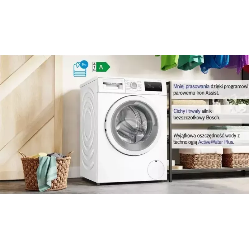 Máquina de lavar roupa de carga frontal Bosch WAN2405MPL, 7 kg, 1200 rpm, classe de eficiência energética A, visor LED, branca