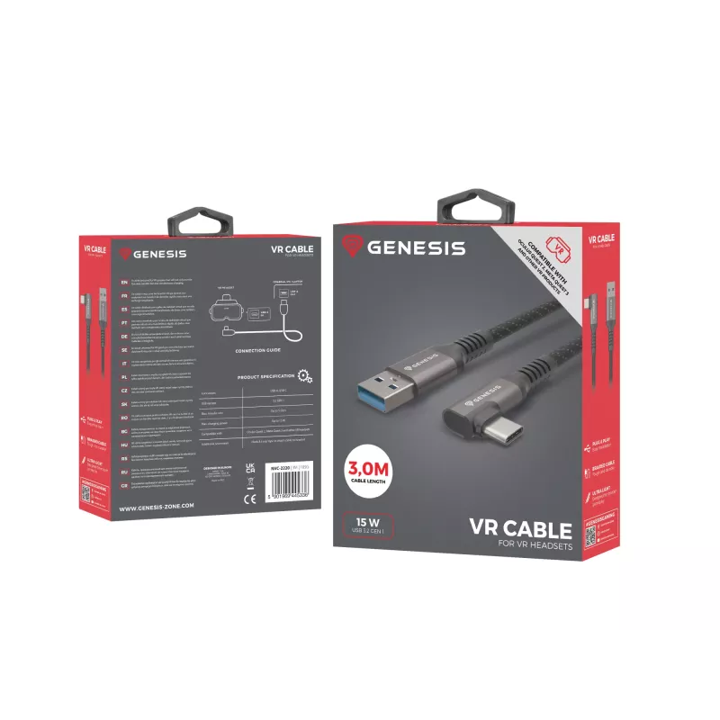 Cabo USB GENESIS NVC-2220 USB 3.2 Gen 1 (3.1 Gen 1) 3 m USB A USB C preto, cinzento
