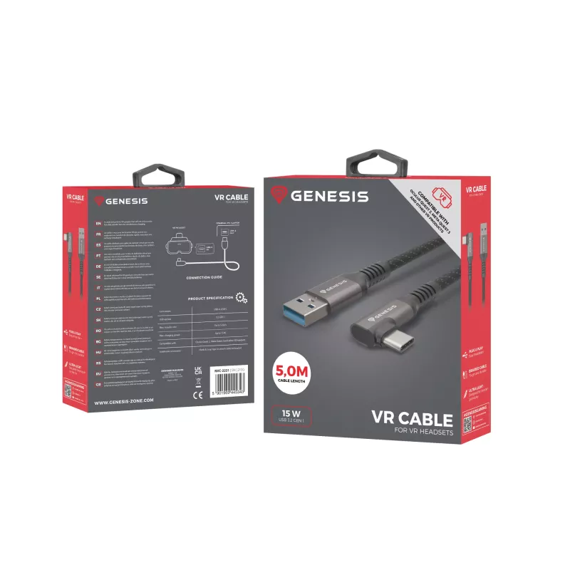 Cabo USB GENESIS NVC-2221 USB 3.2 Gen 1 (3.1 Gen 1) 5 m USB A USB C preto, cinzento