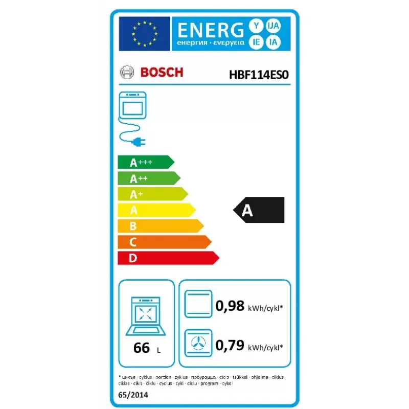 Bosch Serie 2 HBF114ES0 forno elétrico de encastrar, 66 l, 3300 W, ar quente, grelhador, limpeza por hidrólise, classe energética A, aço inoxidável