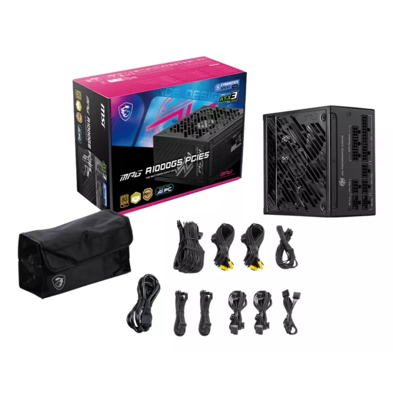 Fonte de alimentação MSI MPG A1000GS PCIE5 1000 W 24-Pin ATX ATX preto