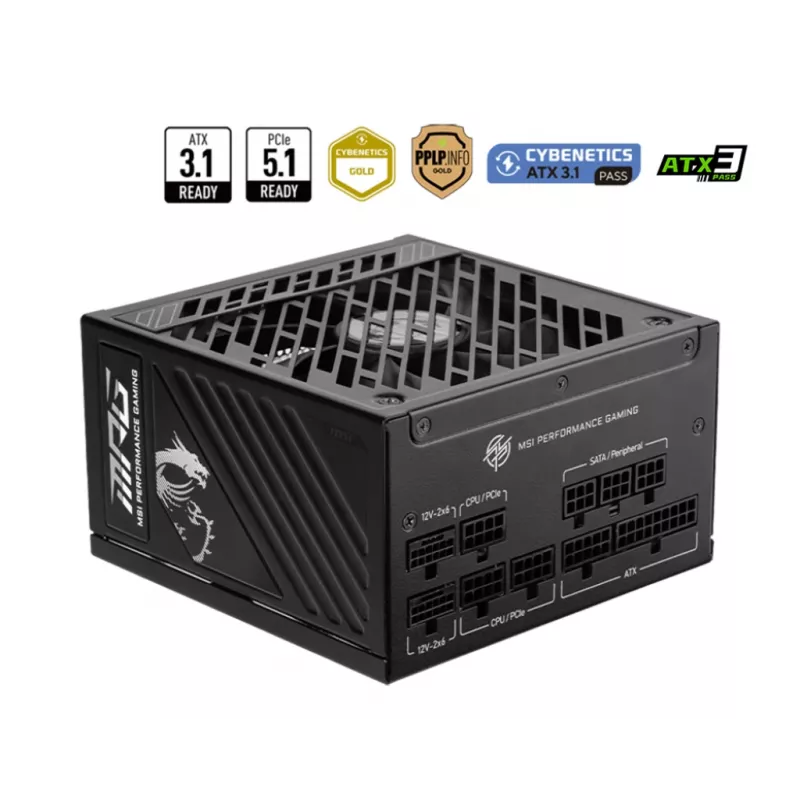 Fonte de alimentação MSI MPG A1250GS PCIE5 1250 W 20+4 pin ATX ATX preto
